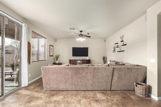 living room with ceiling fan