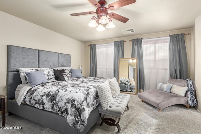 bedroom featuring carpet and ceiling fan