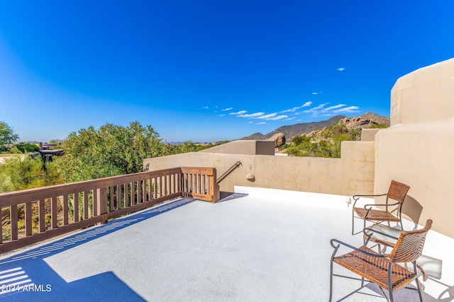 view of patio with a mountain view