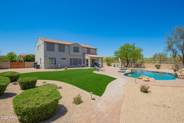 view of swimming pool with a patio area, a pergola, central air condition unit, and a pool with connected hot tub