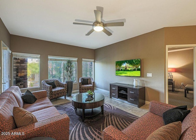 living room with ceiling fan