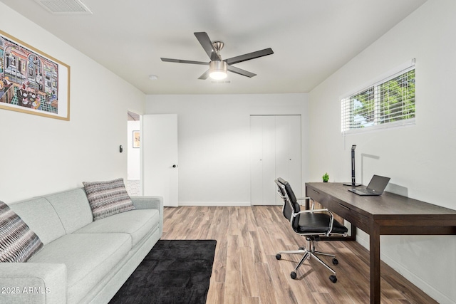 6628 N 2nd Ave, Phoenix, AZ 85013 - office area featuring light wood finished floors, ceiling fan, and baseboards