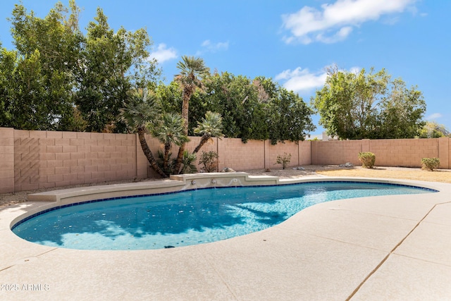 view of swimming pool with a fenced in pool, a patio area, and a fenced backyard