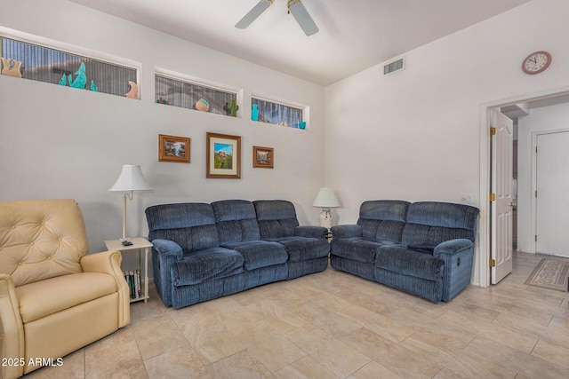 living room with ceiling fan