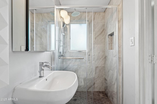 bathroom featuring a shower stall and a sink