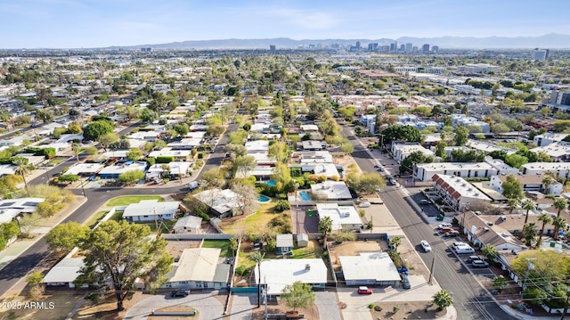 drone / aerial view featuring a mountain view