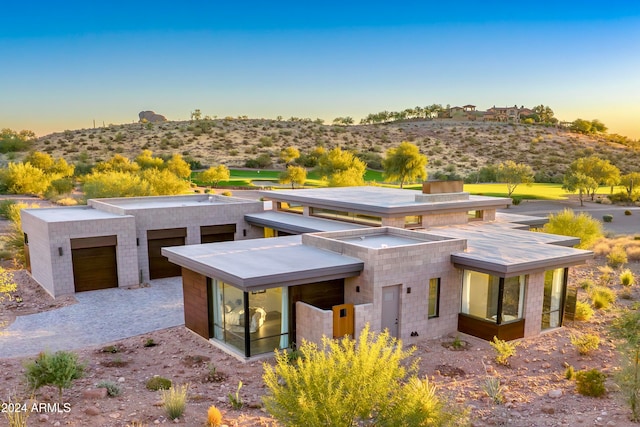 exterior space with a garage