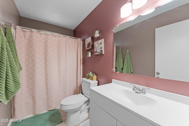 6289 E Duchess Dr, Prescott Valley, AZ 86314 - full bath featuring toilet, vanity, a shower with shower curtain, and tile patterned floors