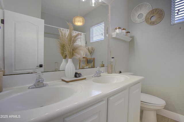 full bath with double vanity, plenty of natural light, and a sink
