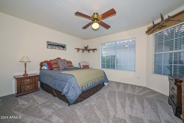 bedroom featuring carpet and ceiling fan