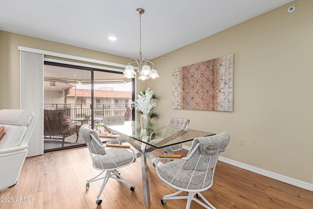 10330 W Thunderbird Blvd Unit A301, Sun City, AZ 85351 - dining space with wood finished floors, baseboards, a chandelier, and recessed lighting