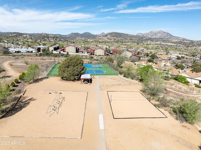 drone / aerial view with a mountain view and a residential view