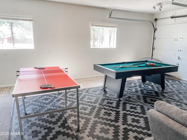 recreation room featuring a wealth of natural light and billiards