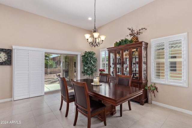 42915 W Kingfisher Dr, Maricopa, AZ 85138 - dining area featuring recessed lighting, baseboards, a notable chandelier, and light tile patterned floors
