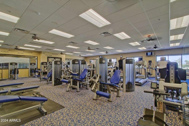 42915 W Kingfisher Dr, Maricopa, AZ 85138 - gym with carpet floors, visible vents, and a paneled ceiling