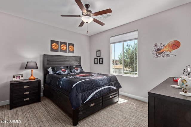 bedroom with carpet flooring and ceiling fan