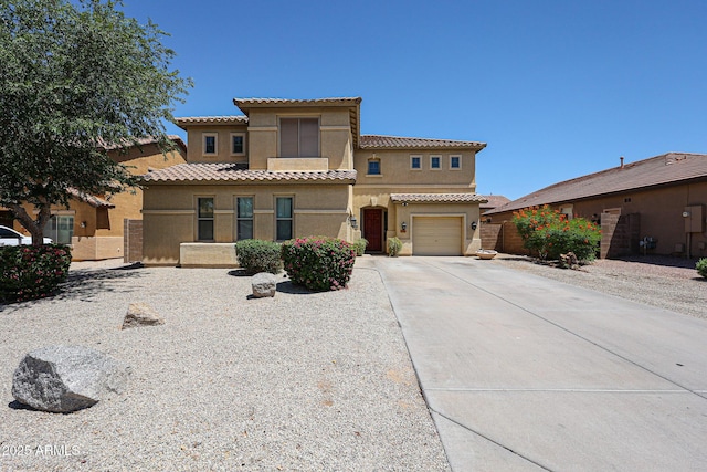 3088 E Andre Ave, Gilbert, AZ 85298 - mediterranean / spanish home featuring stucco siding, driveway, an attached garage, and a tiled roof