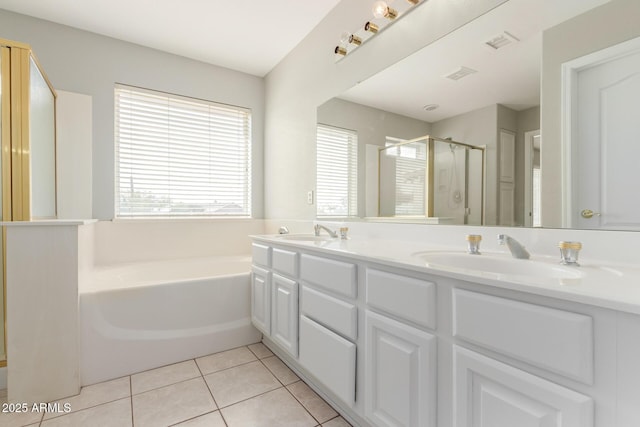 21 E Irvine Rd, Phoenix, AZ 85086 - full bath with a bath, a stall shower, double vanity, and tile patterned flooring