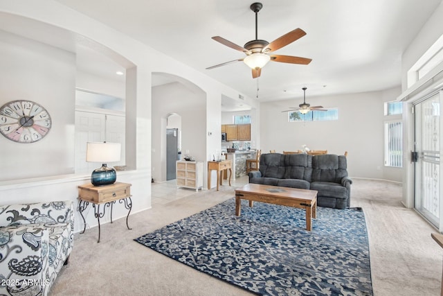 living room with light colored carpet