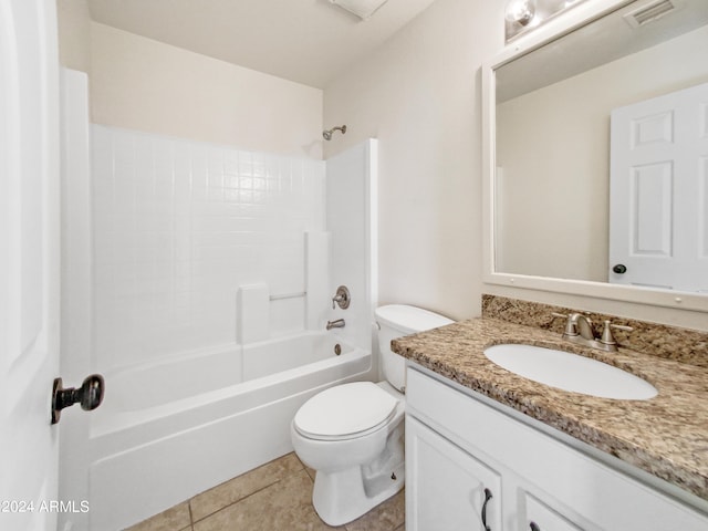 full bathroom featuring tile patterned floors,  shower combination, vanity, and toilet