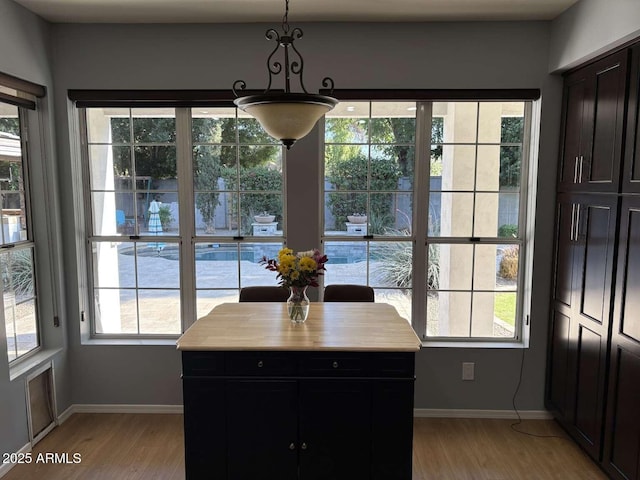 dining area featuring baseboards, plenty of natural light, and light wood-style floors