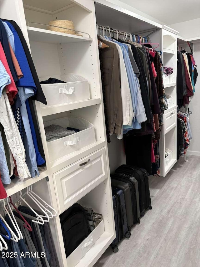spacious closet featuring light wood-type flooring