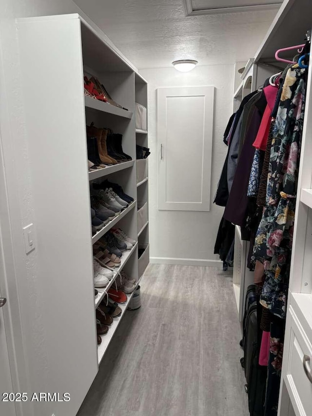 spacious closet with wood finished floors