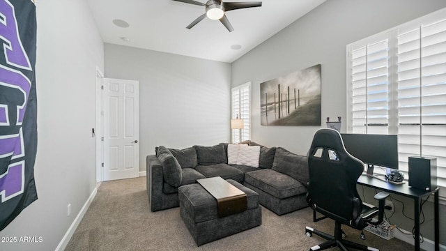 122 E Desert Wind Dr, Phoenix, AZ 85048 - office area with carpet flooring, a ceiling fan, and baseboards
