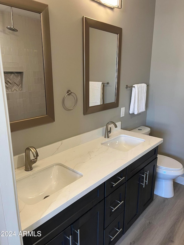 bathroom featuring wood-type flooring, vanity, and toilet