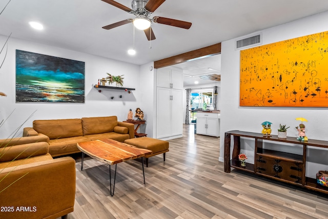 8116 N 55th Dr, Glendale, AZ 85302 - living room featuring ceiling fan, wood finished floors, and recessed lighting