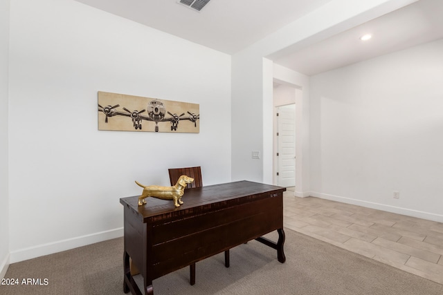 home office featuring tile floors