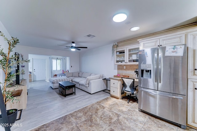 6721 E Mcdowell Rd Unit B309, Scottsdale, AZ 85257 - living room featuring a ceiling fan, an office area, and light wood finished floors