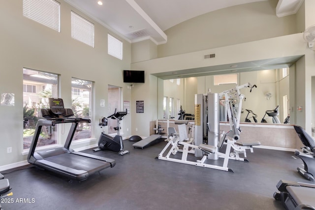 workout area featuring visible vents and baseboards