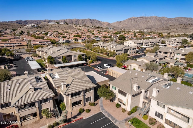 aerial view featuring a residential view and a mountain view