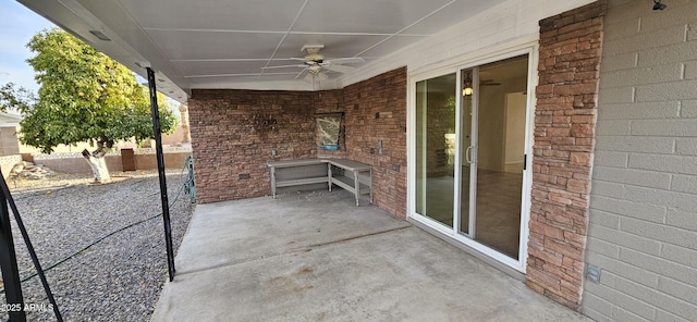 view of patio featuring ceiling fan