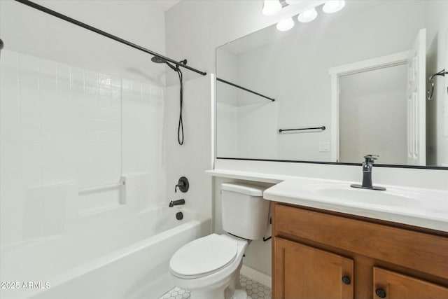 full bathroom featuring toilet, tile patterned flooring, bathtub / shower combination, and vanity