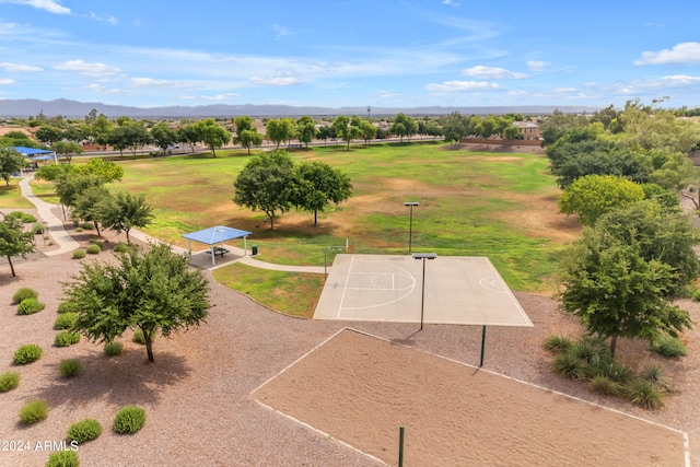 birds eye view of property featuring a mountain view