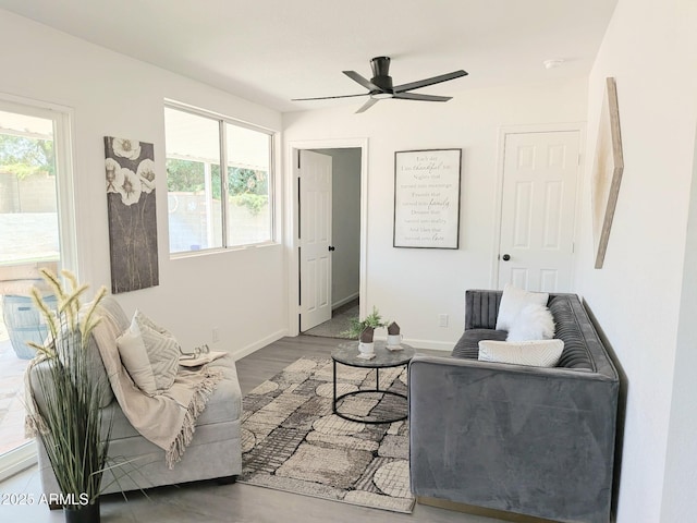1561 N Sterling St, Mesa, AZ 85207 - living area featuring ceiling fan and wood finished floors