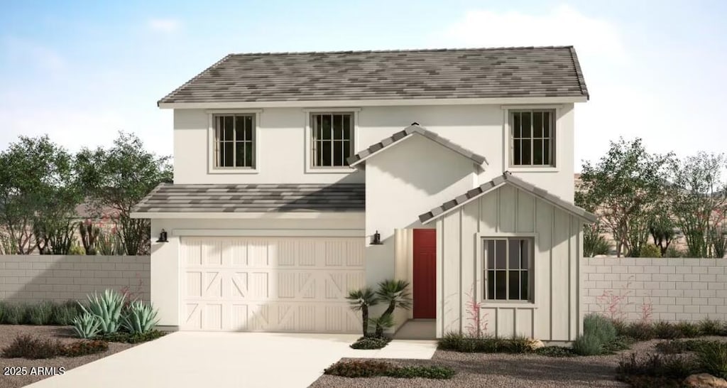 18162 W Larkspur Dr, Goodyear, AZ 85338 - traditional-style home with a garage, driveway, roof with shingles, and board and batten siding