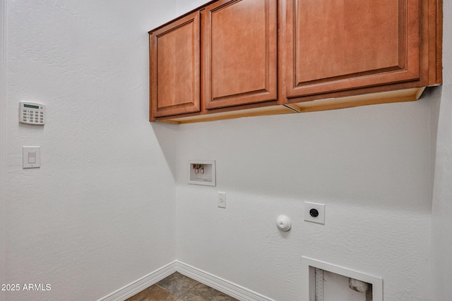 9072 W Myrtle Ave, Glendale, AZ 85305 - clothes washing area with cabinet space, baseboards, electric dryer hookup, washer hookup, and gas dryer hookup