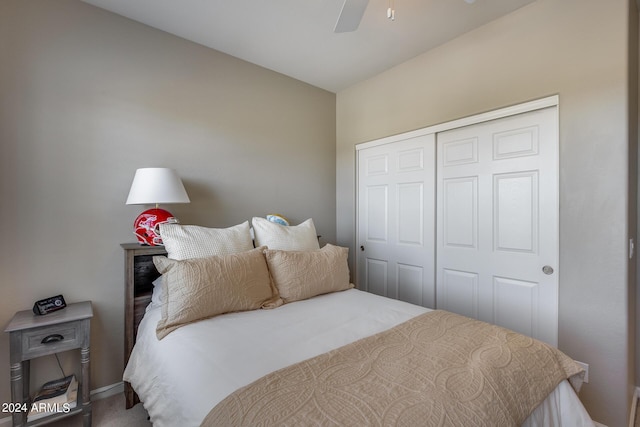 bedroom featuring a closet and ceiling fan