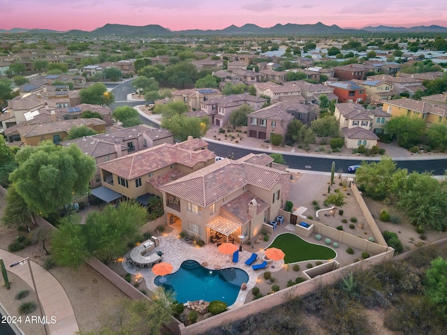 view of aerial view at dusk