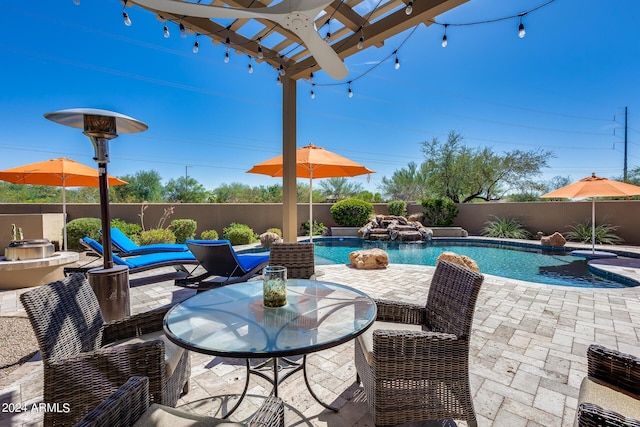 view of pool with pool water feature and a patio area