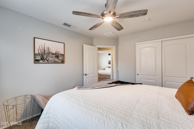 bedroom with a closet and ceiling fan