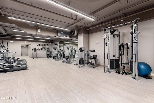 gym featuring wood finished floors
