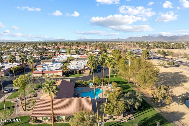 bird's eye view featuring a residential view and a mountain view