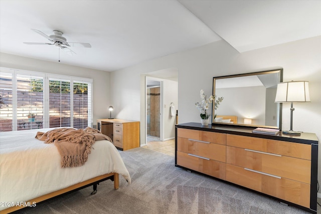 bedroom with light colored carpet