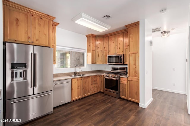 kitchen featuring appliances with stainless steel finishes, dark hardwood / wood-style floors, and sink