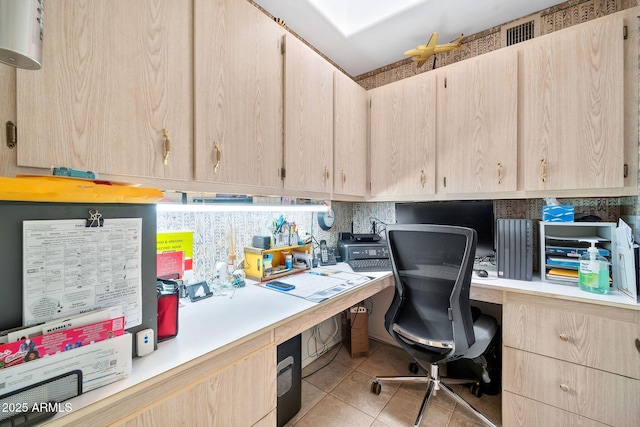 tiled office with built in desk