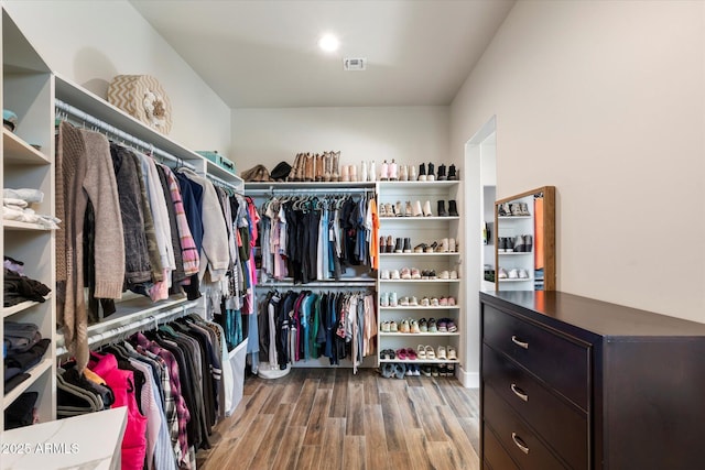 walk in closet featuring hardwood / wood-style floors